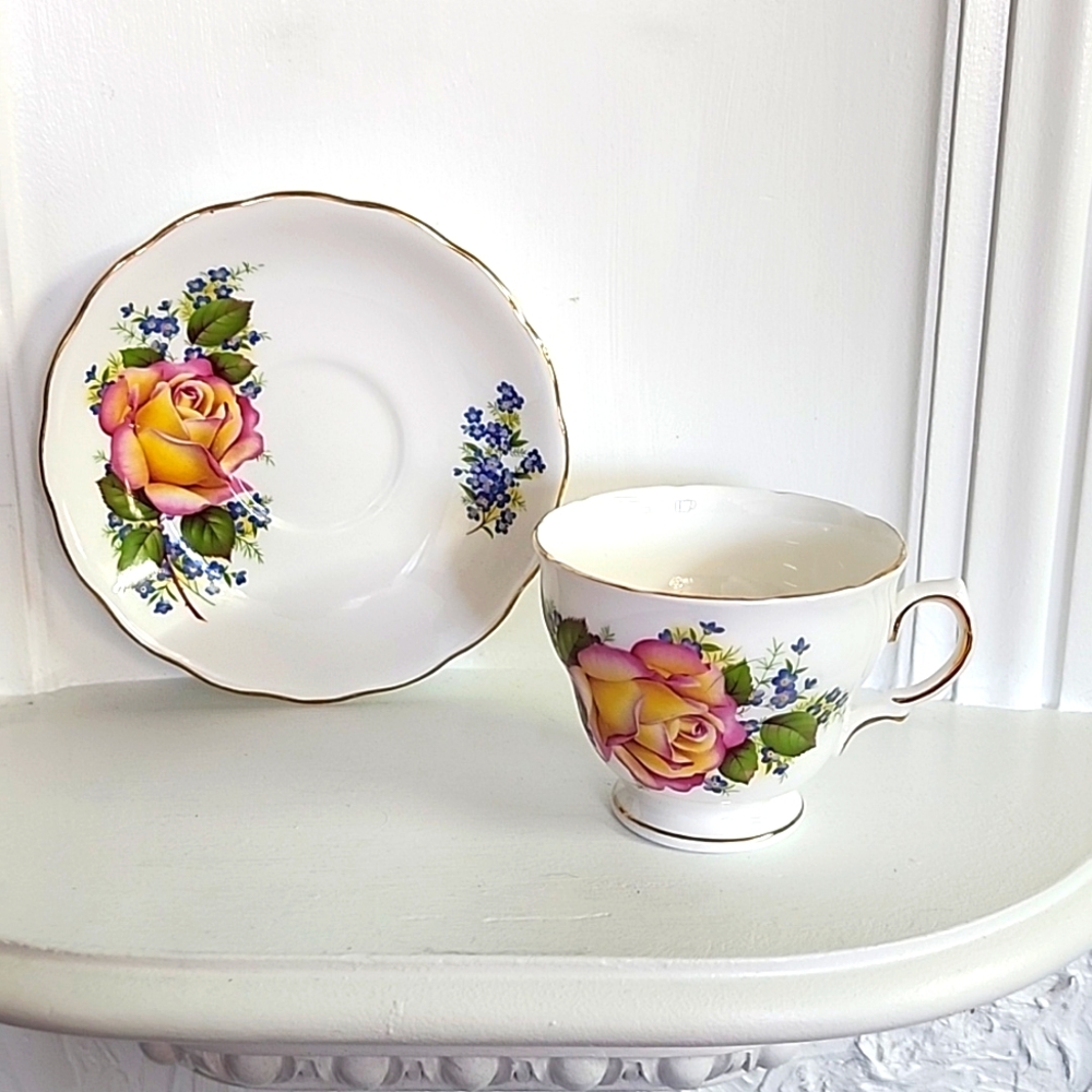 Royal Vale Fine Bone China Cup and Saucer Big Rose England